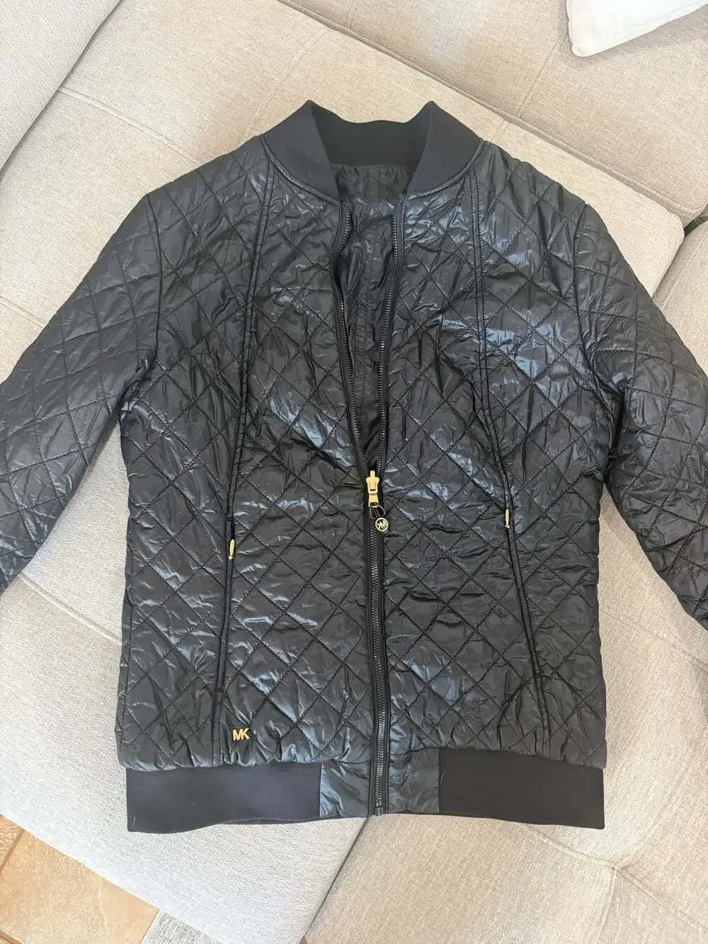 Michael Kors Reversible Black/Cheetah Print Quilted Bomber Jacket